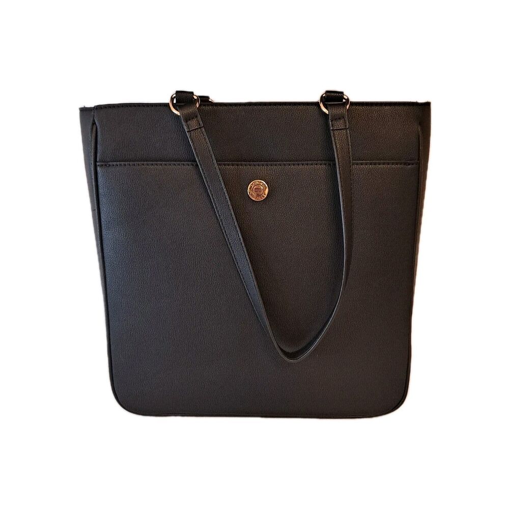 Tommy Hilfiger Tote Bag 69JA915 Black Faux PU Leather 12 X 13 X 5